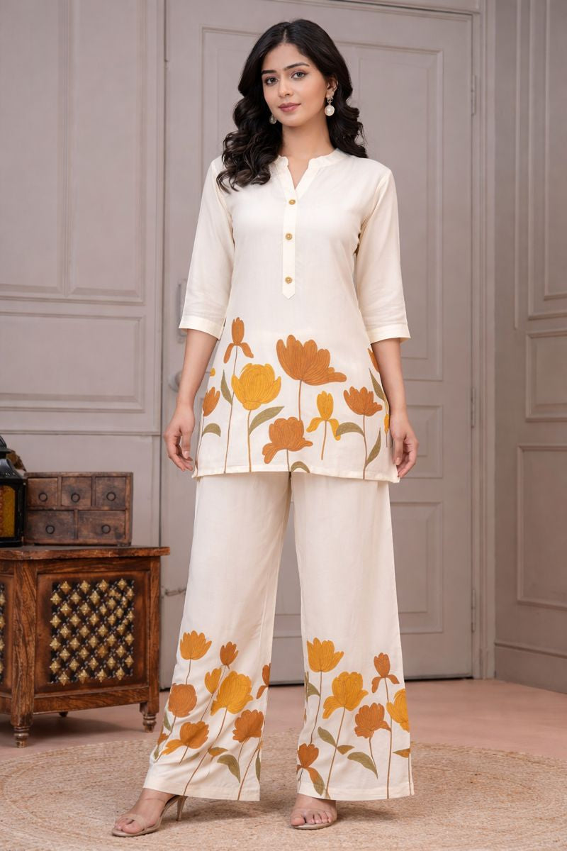 Fadrox Floral Print Poly Rayon Kurti Pant Co-Ord Set for Women