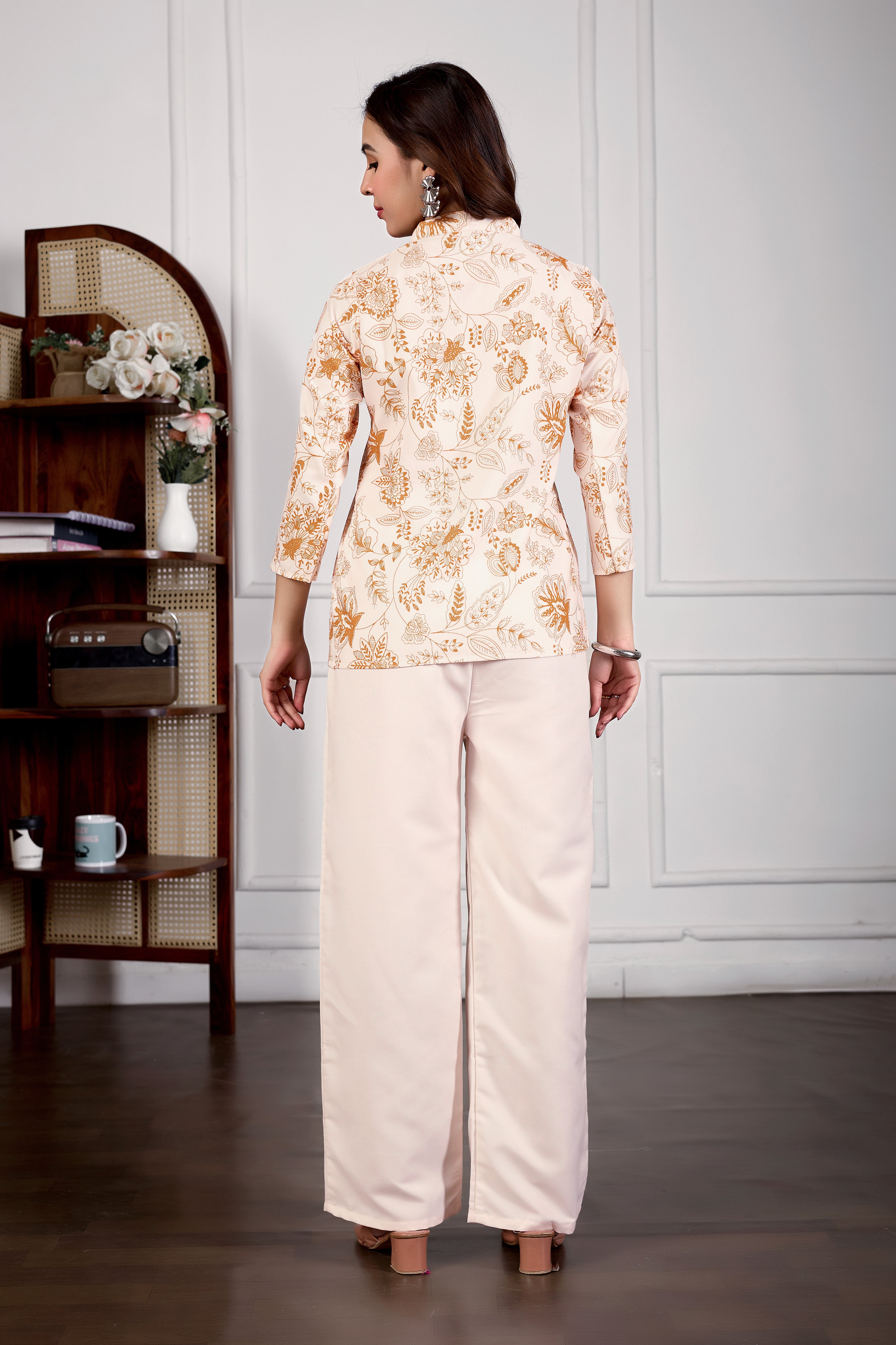 Women’s Peach Floral Printed Poly Rayon Matching set