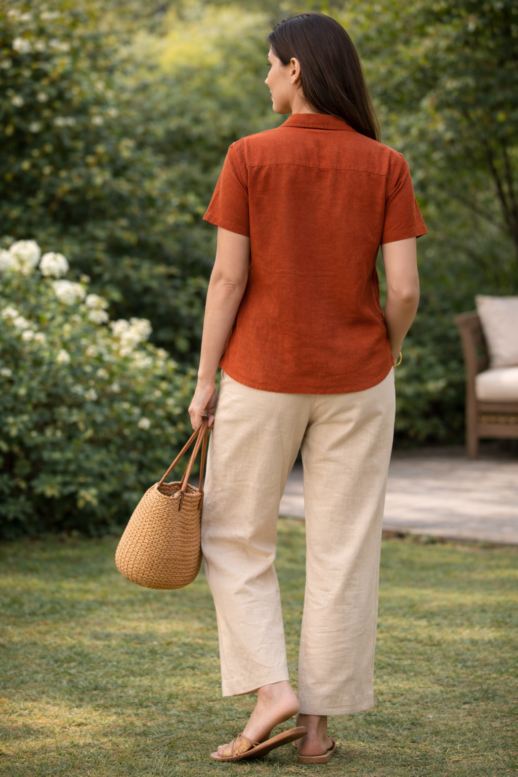 Rust Red Floral Embroidered Dhabu Cotton 2 Piece Set for Women