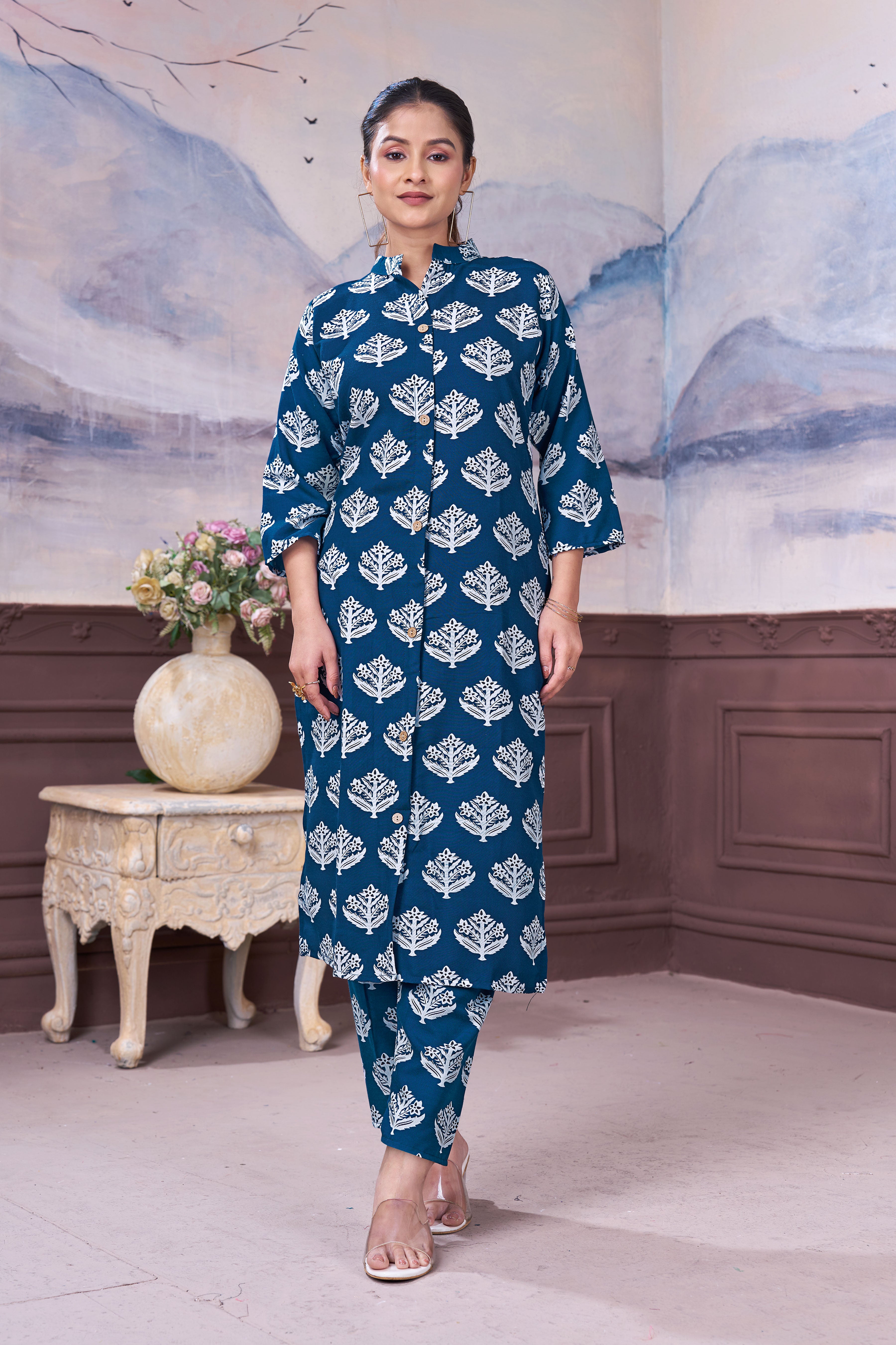 Women’s Printed Rayon Kurta Pant Co-Ord Set