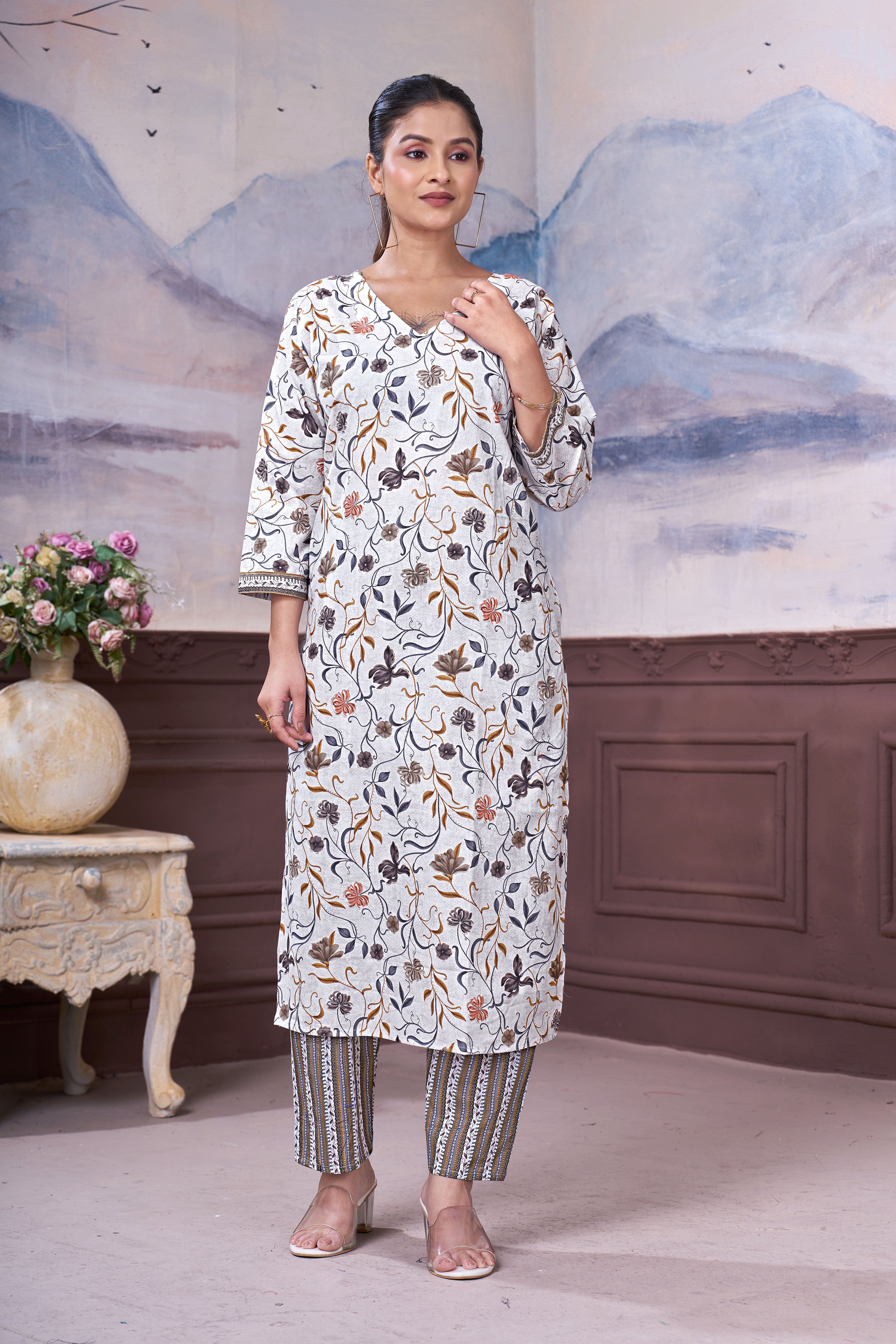Women’s Floral Printed Pure Cotton Kurta Pant Set