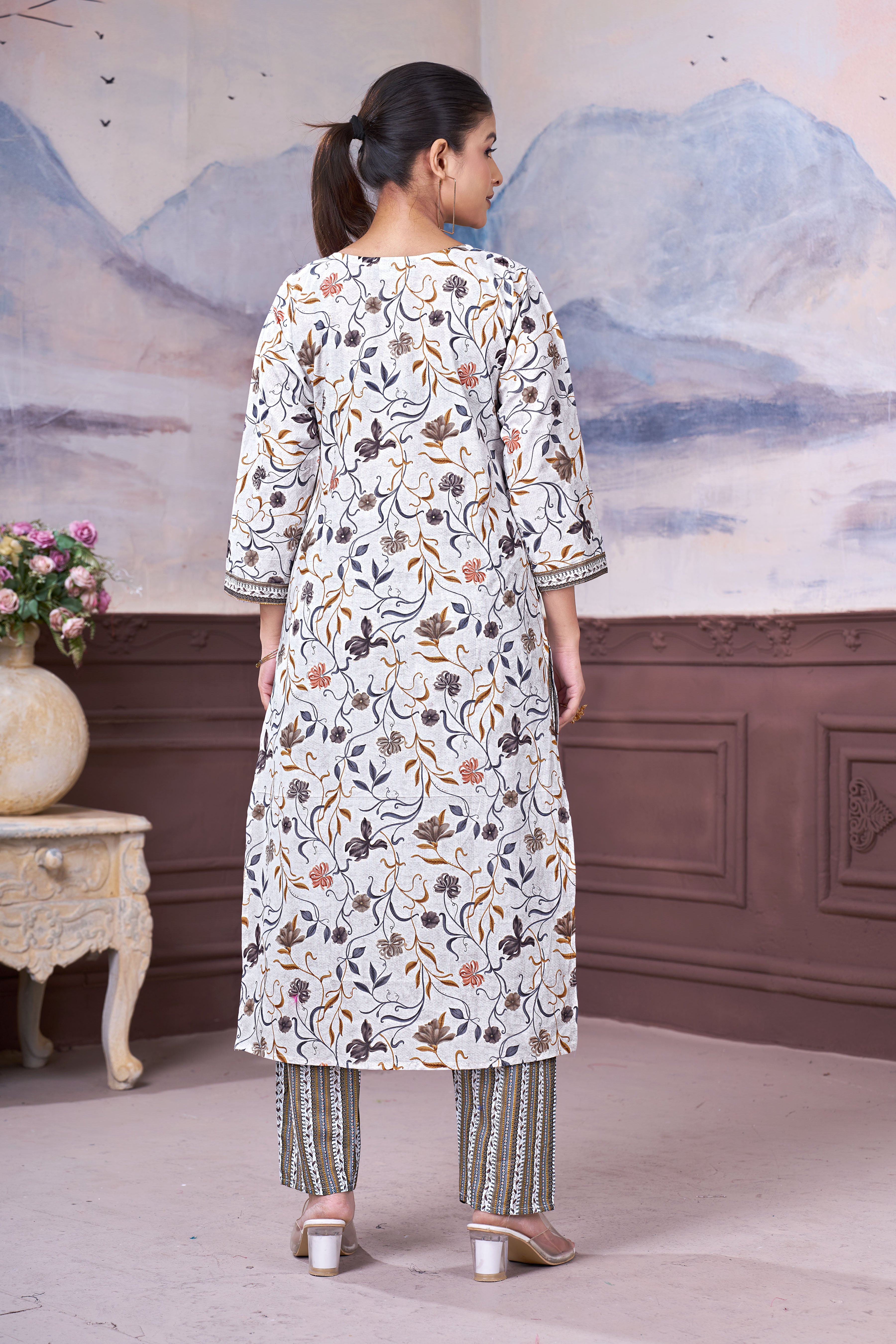 Women’s Floral Printed Pure Cotton Kurta Pant Set