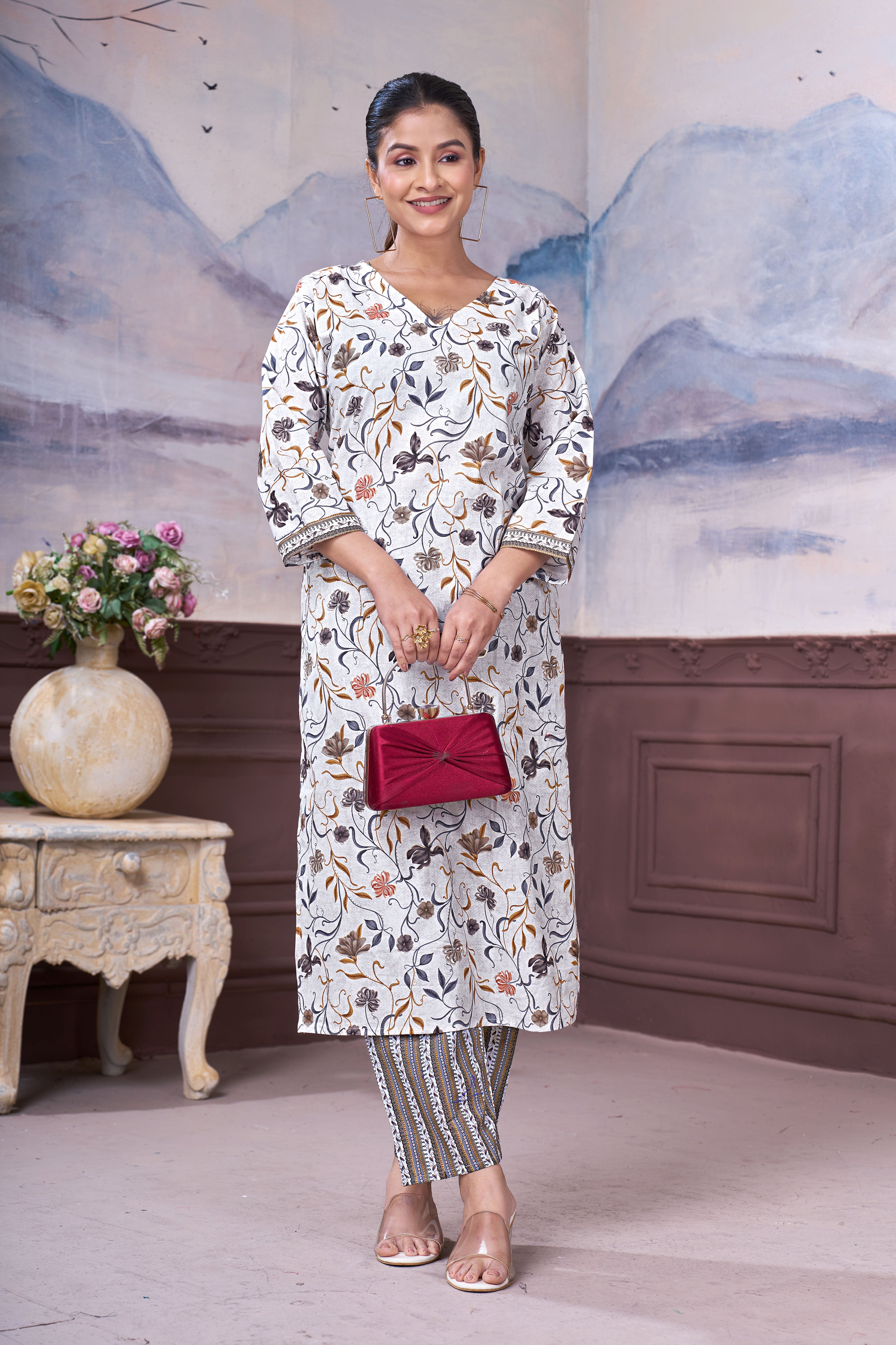 Women’s Floral Printed Pure Cotton Kurta Pant Set