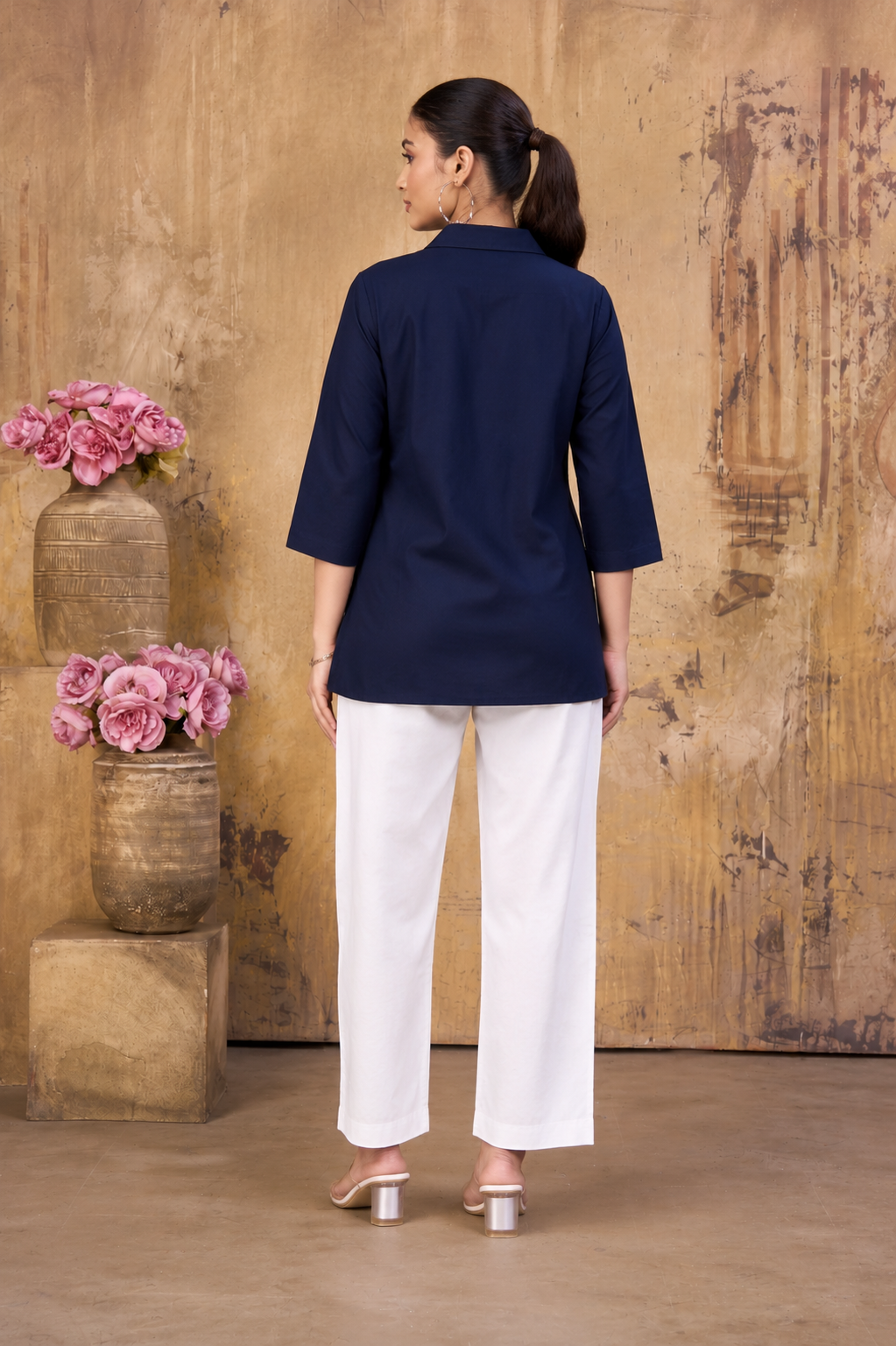 Women’s Navy Blue Floral Embroidered Top
