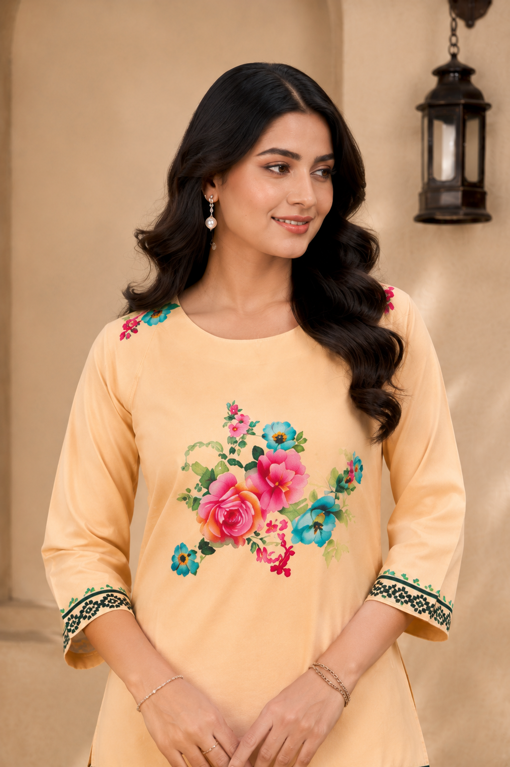Women’s Peach Floral Printed Rayon Co-Ord Set