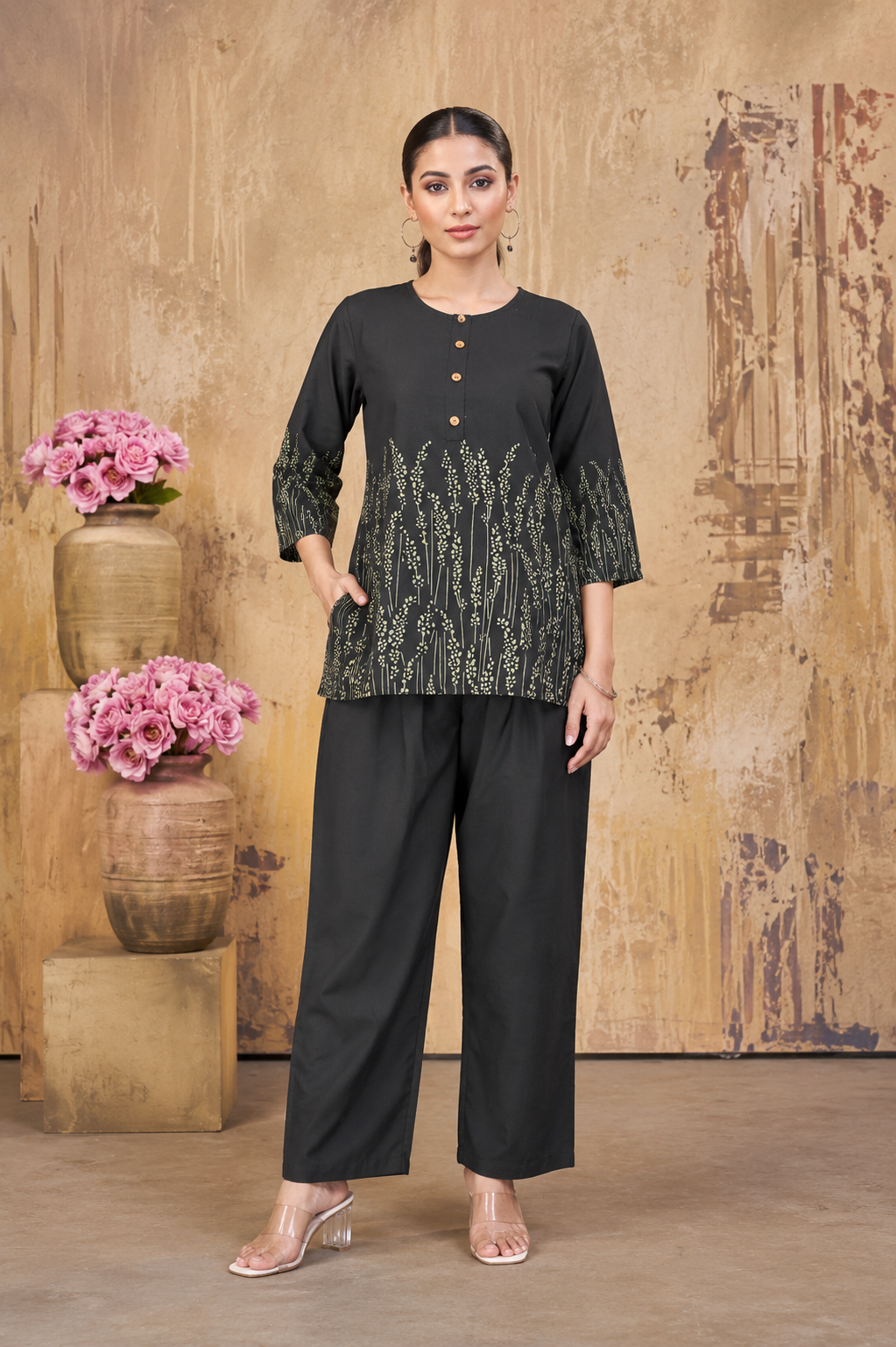 Women’s Black Printed Rayon Co-Ord Set