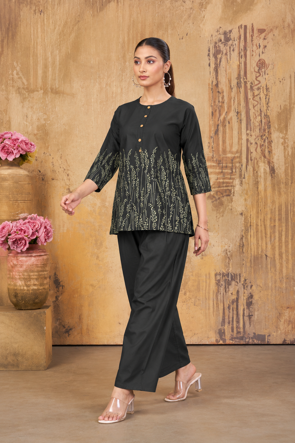 Women’s Black Printed Rayon Co-Ord Set