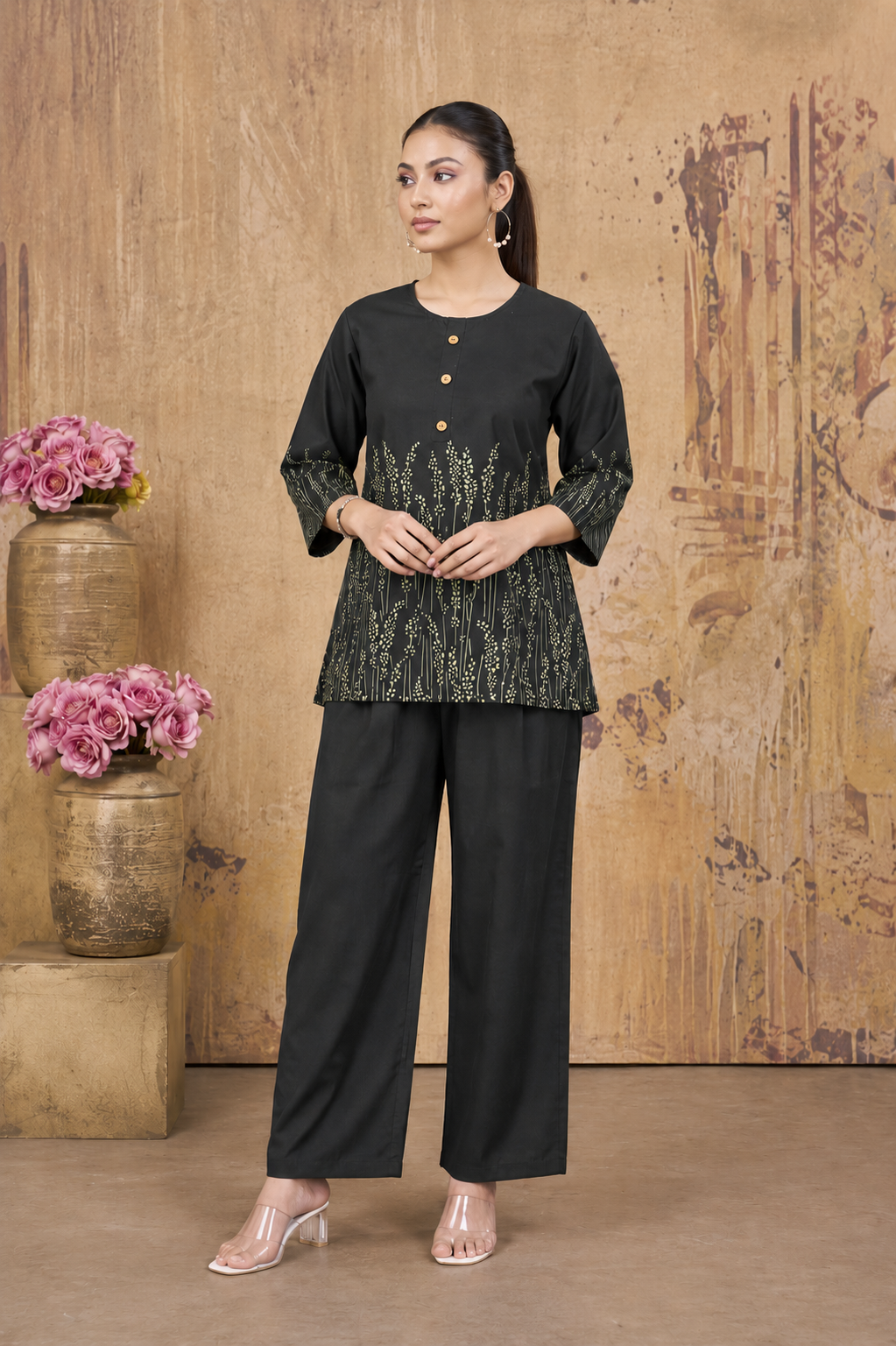 Women’s Black Printed Rayon Co-Ord Set