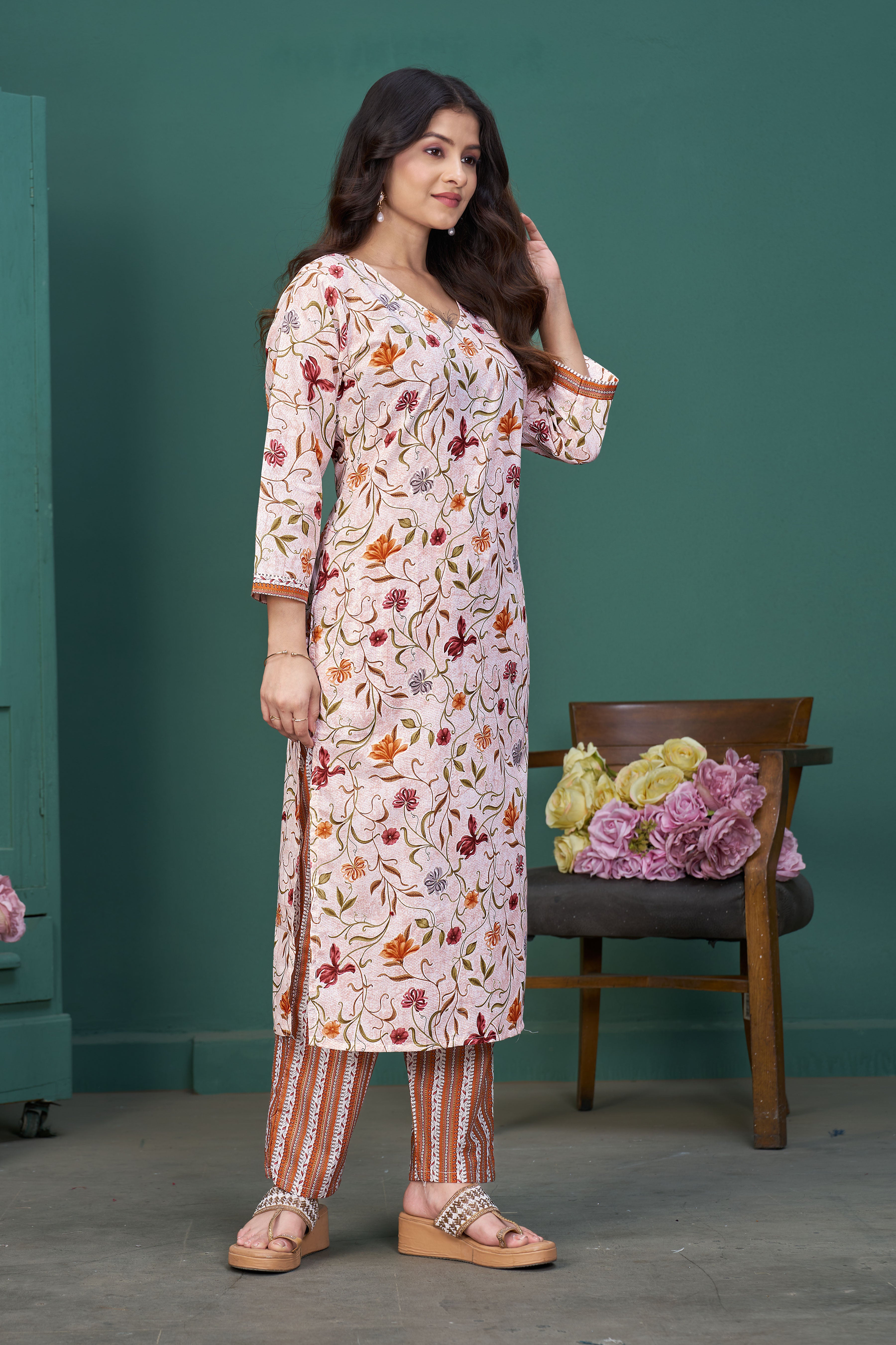 Women’s Floral Printed Pure Cotton Kurta Pant Set