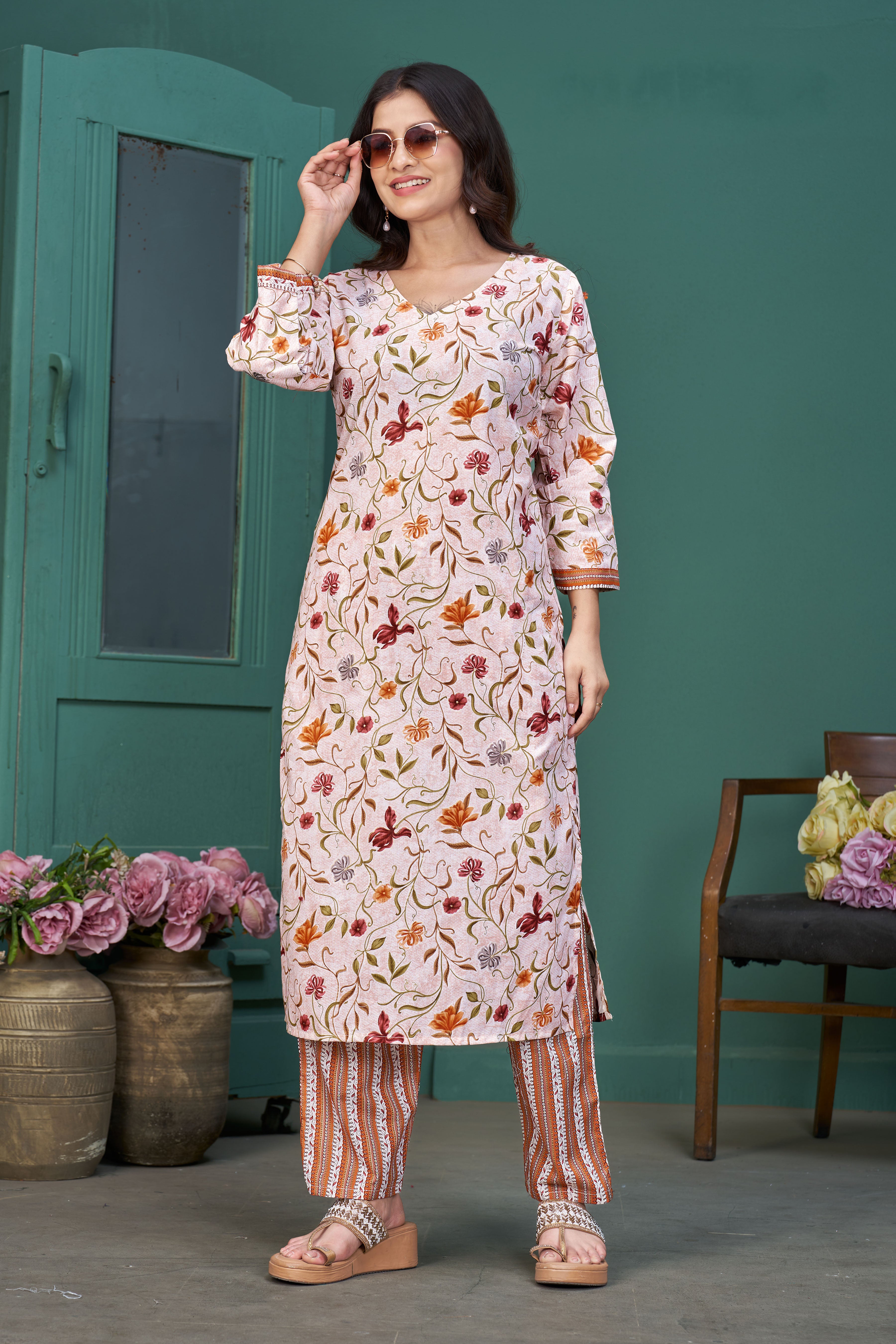 Women’s Floral Printed Pure Cotton Kurta Pant Set